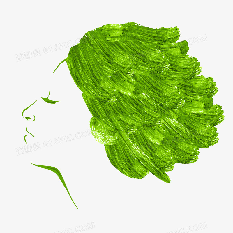 绿发 女子头像 脸部轮廓 剪影 矢量素材