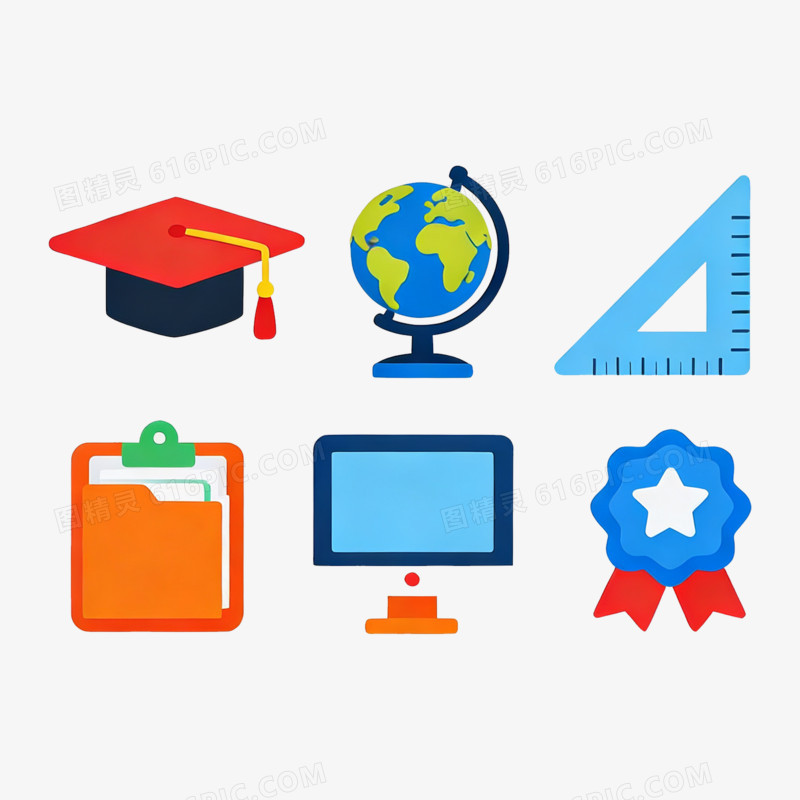 扁平风彩色学习图标免抠元素