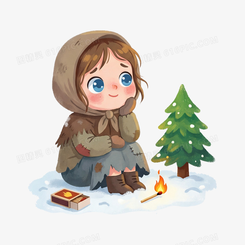 卡通手绘童话故事卖火柴的小女孩免抠元素