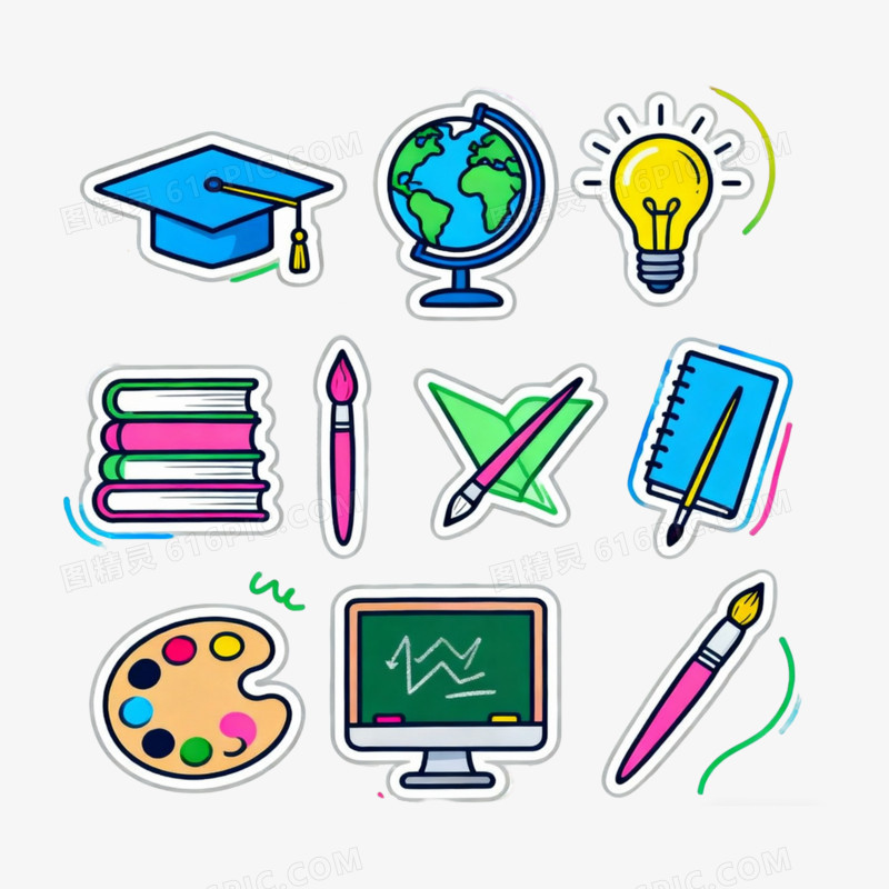 扁平风彩色美术学习图标免抠元素