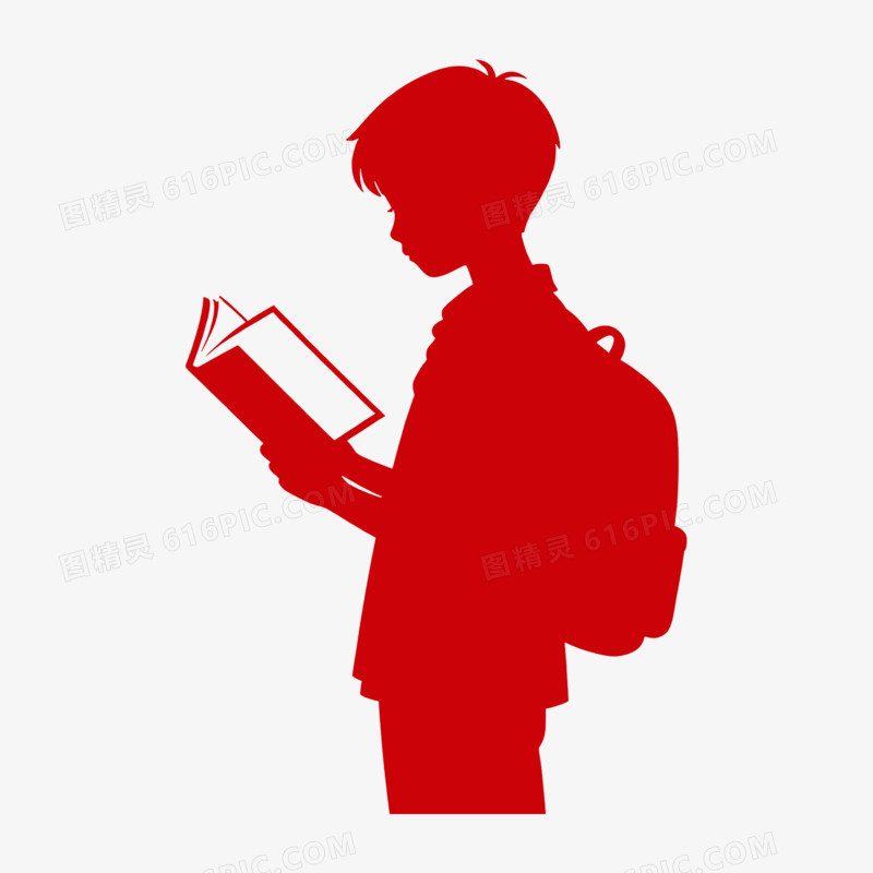 扁平风红色剪影男学生免抠元素