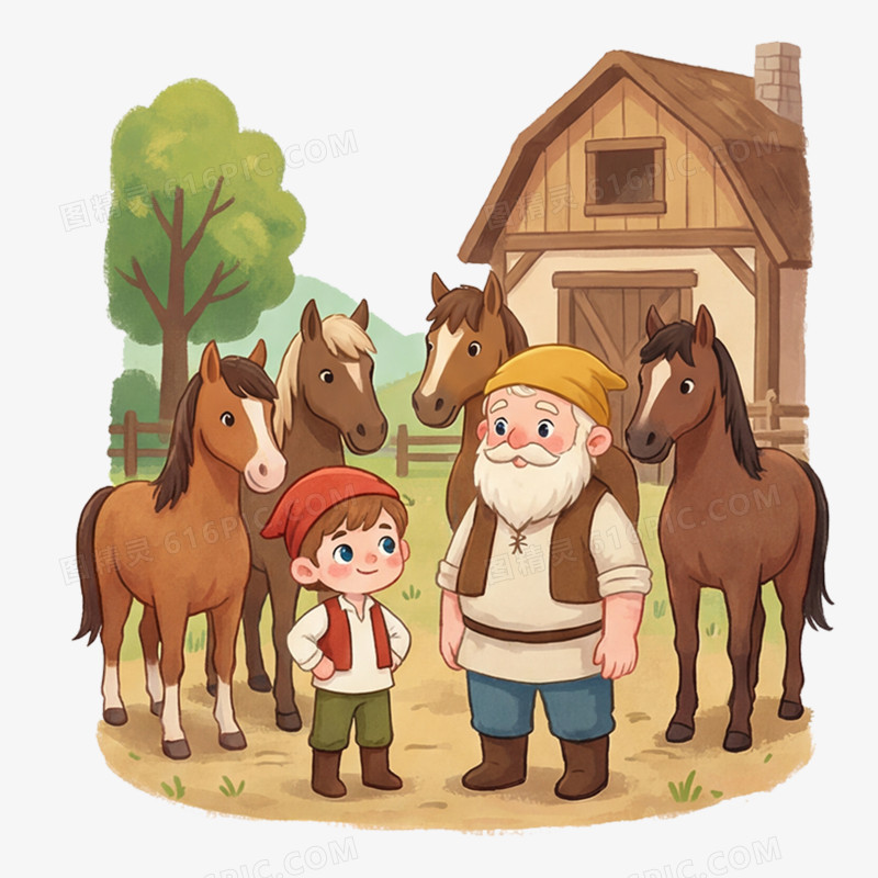 卡通手绘童话故事小克劳斯和大克劳斯免抠元素