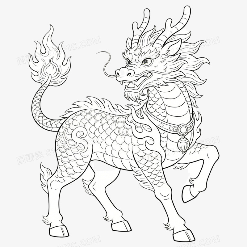 麒麟黑白稿子ai免抠元素