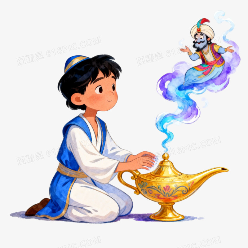 童话故事阿拉丁神灯茶壶ai免抠元素