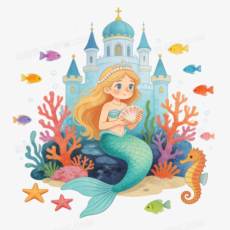 童话故事中儿童绘本美人鱼ai免抠元素