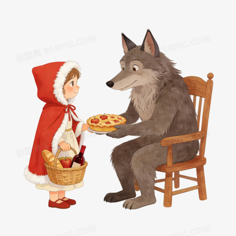童话故事小红帽与狼外婆的绘本ai免抠元素