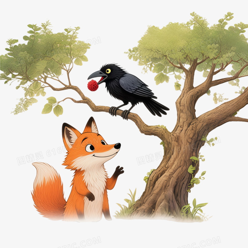 童话故事狐狸与乌鸦的故事ai免抠元素