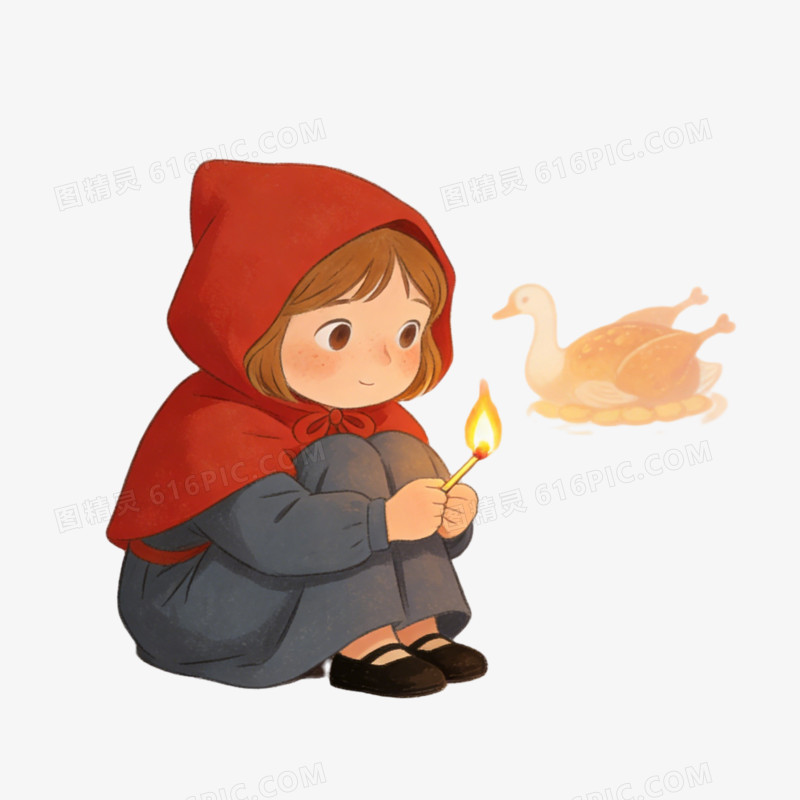 童话故事可怜的卖火柴的小女孩插画ai免抠元素