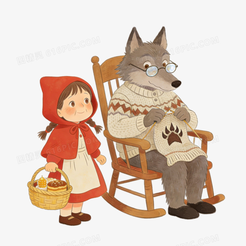 童话故事小红帽与狼外婆绘本ai免抠元素