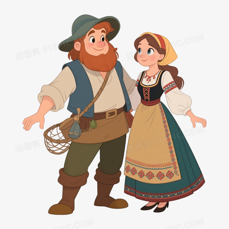 童话故事渔夫和他的妻子免抠元素