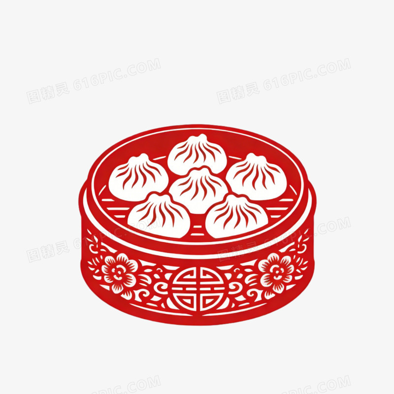 红色喜庆镂空天津包子ai免抠元素