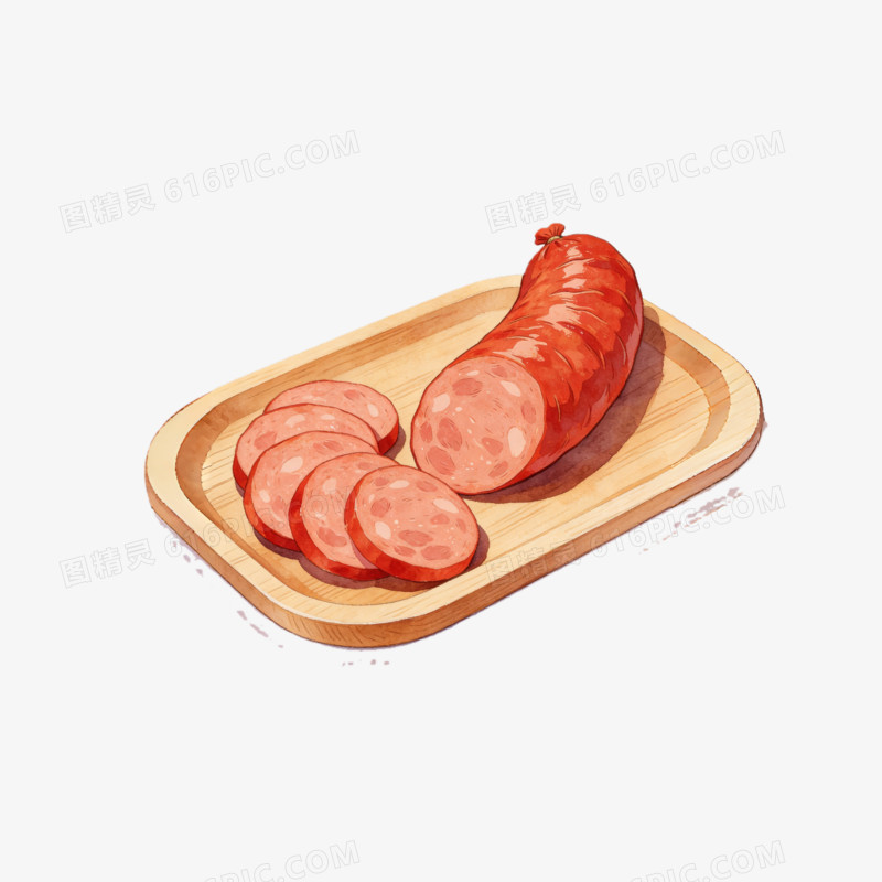 插画砧板上的黑龙江哈尔滨红肠插画ai免抠元素