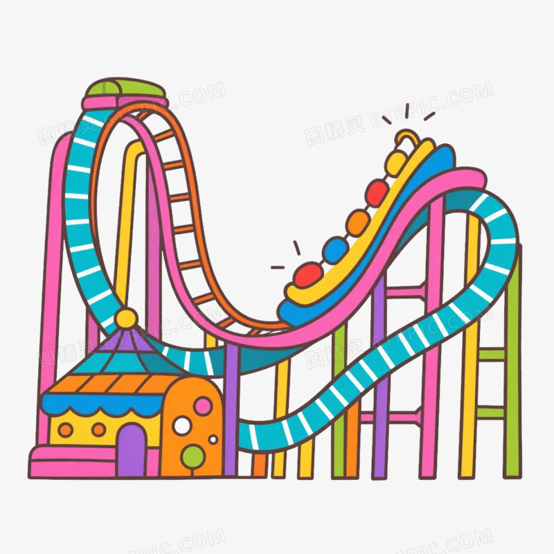 卡通插画风游乐场过山车设施免抠元素