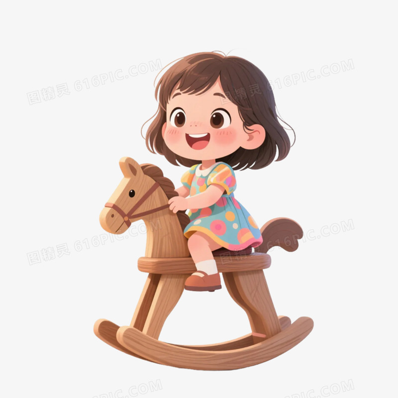 卡通插画风游乐场木马设施免抠元素