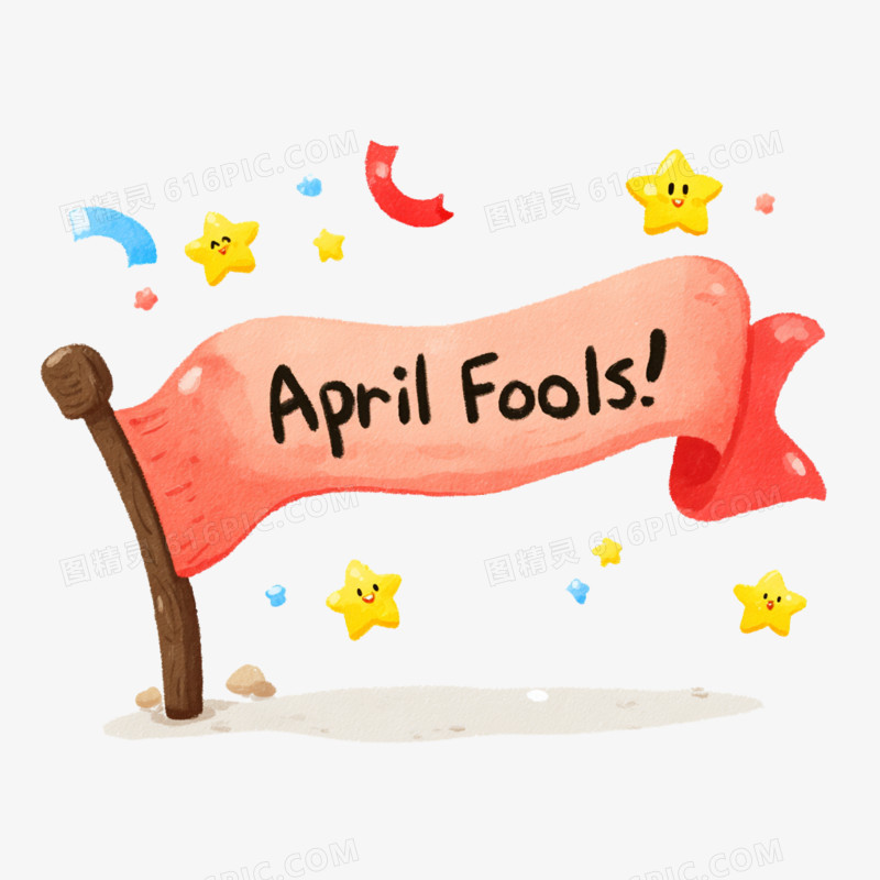 卡通手绘愚人节旗帜免抠元素