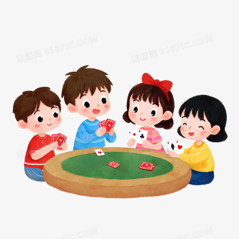 卡通手绘打牌打麻将免抠元素