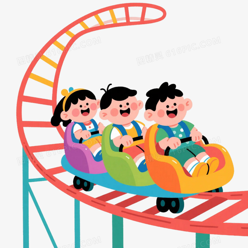 卡通插画风游乐场过山车设施免抠元素