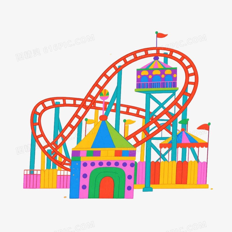 卡通插画风游乐场过山车设施免抠元素