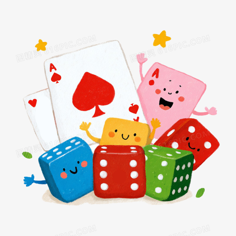 卡通手绘打牌打麻将免抠元素