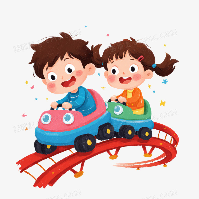 卡通手绘游乐场过山车免抠元素