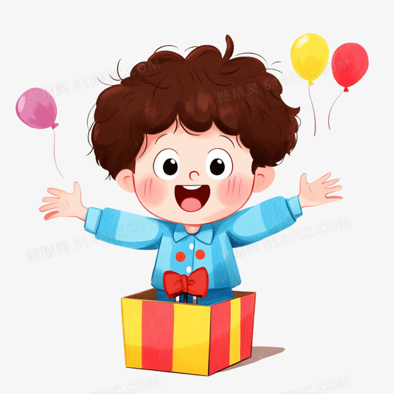 卡通手绘愚人节弹簧盒玩具免抠元素