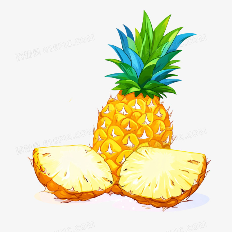 卡通手绘切开的菠萝免抠元素