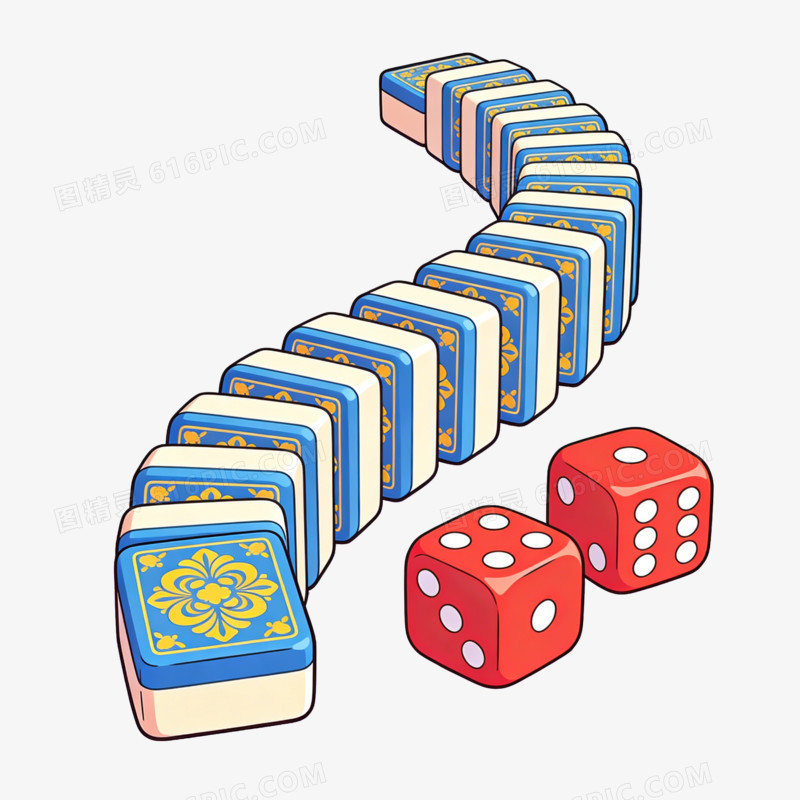 卡通麻将牌摆成一条龙和骰子免抠元素