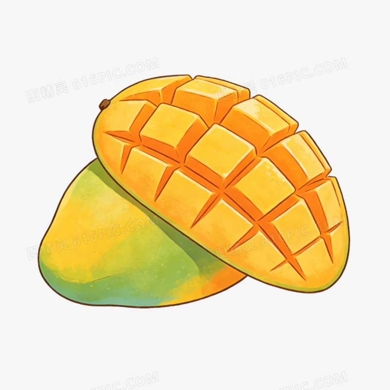 卡通切开的芒果免抠元素