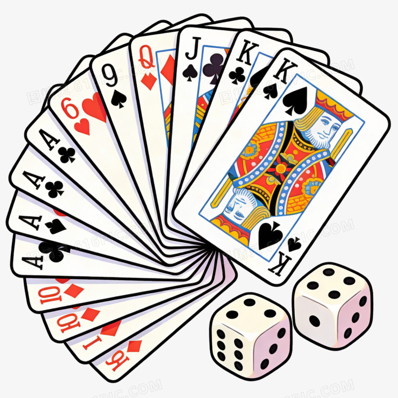 卡通一副扑克牌和骰子免抠元素
