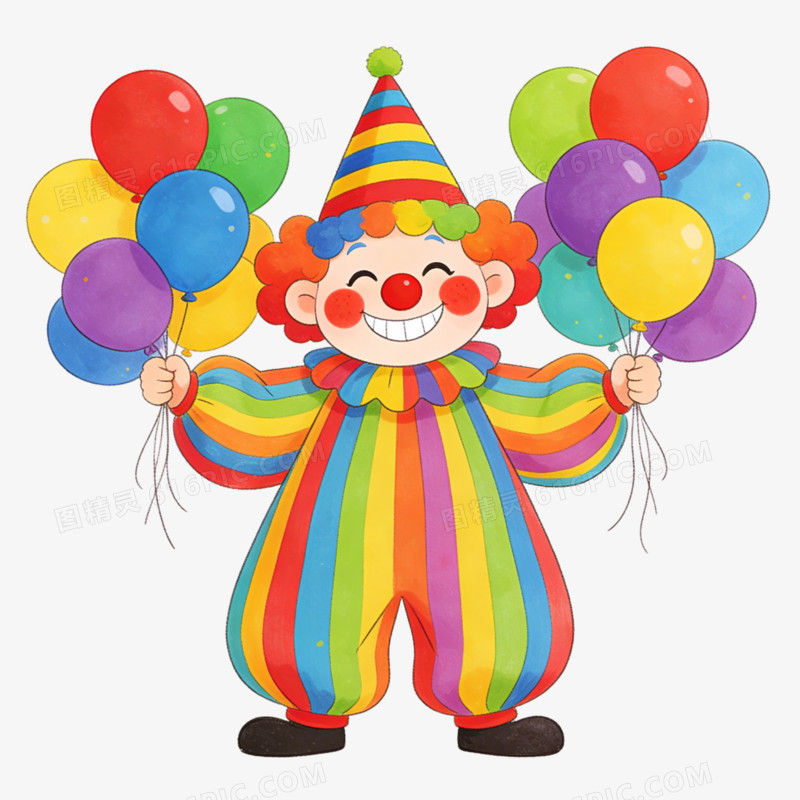 卡通拿着气球的小丑免抠元素
