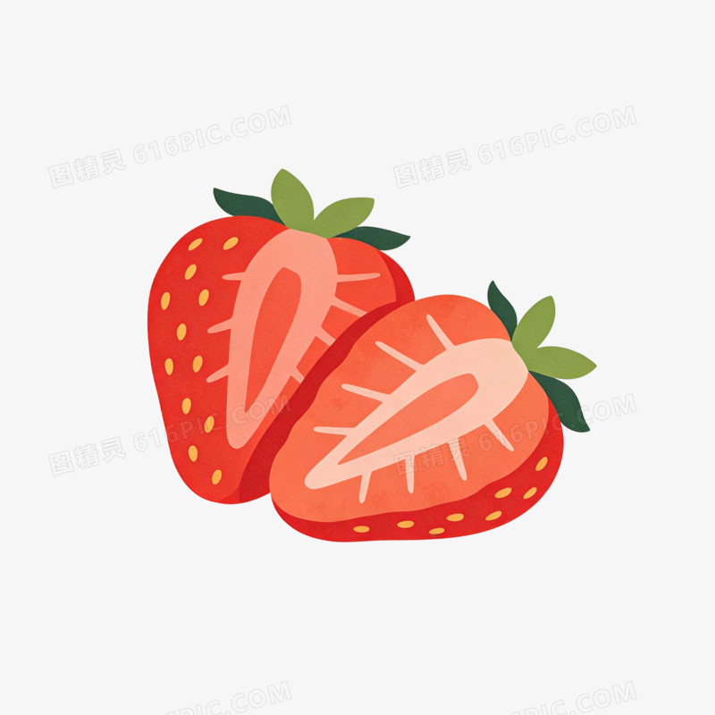 卡通切开的水果草莓免抠元素