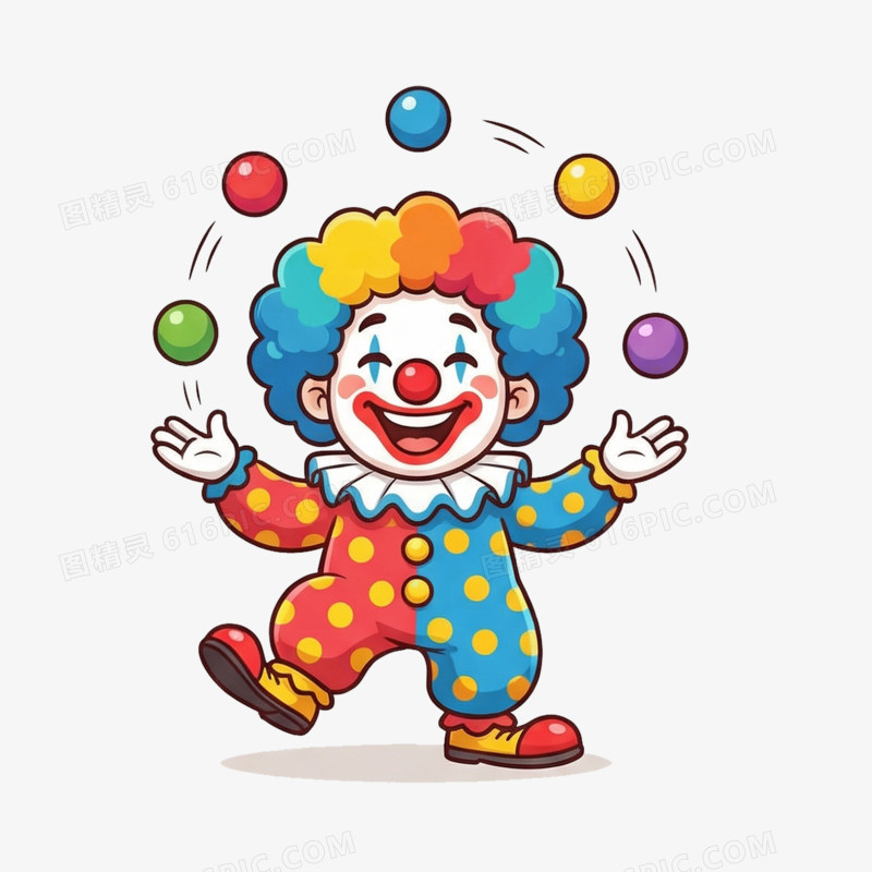 卡通手绘愚人节小丑形象插画免抠元素
