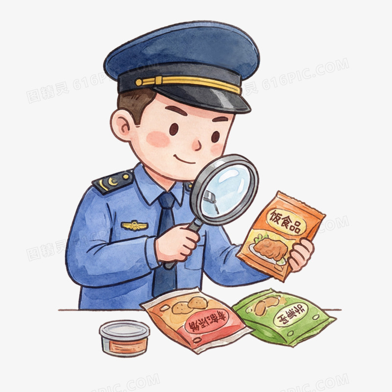 卡通手绘315工作人员查处假货免抠元素