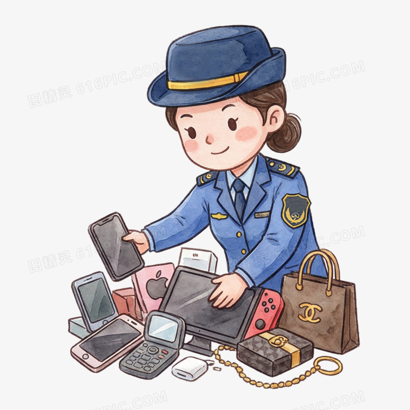 卡通手绘315工作人员查处假货免抠元素