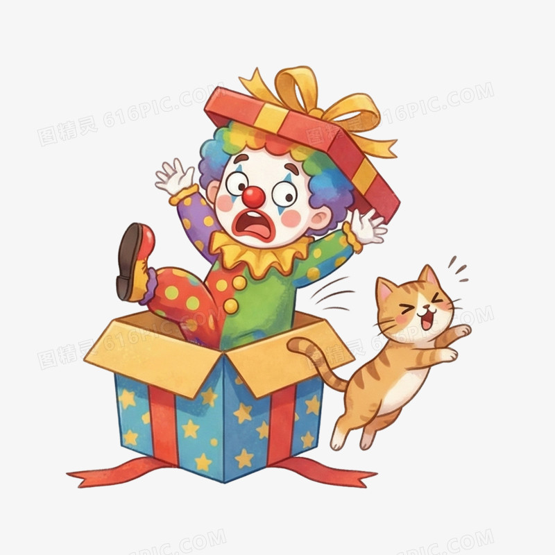 卡通手绘愚人节小丑形象插画免抠元素