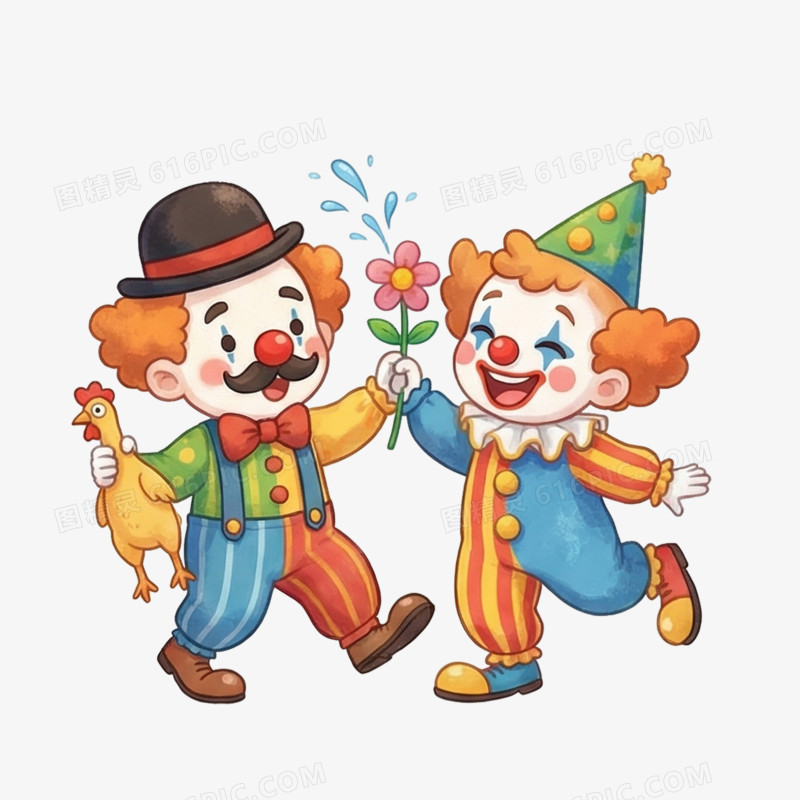 卡通手绘愚人节小丑形象插画免抠元素