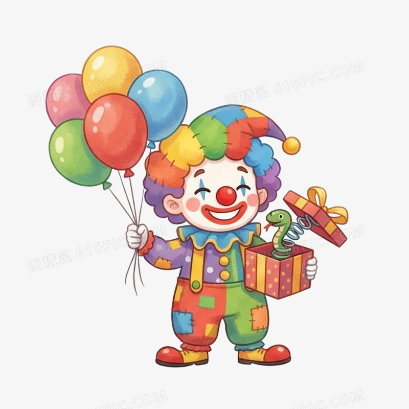 卡通手绘愚人节小丑形象插画免抠元素
