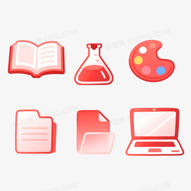红色创意教育学习图标组图免抠元素