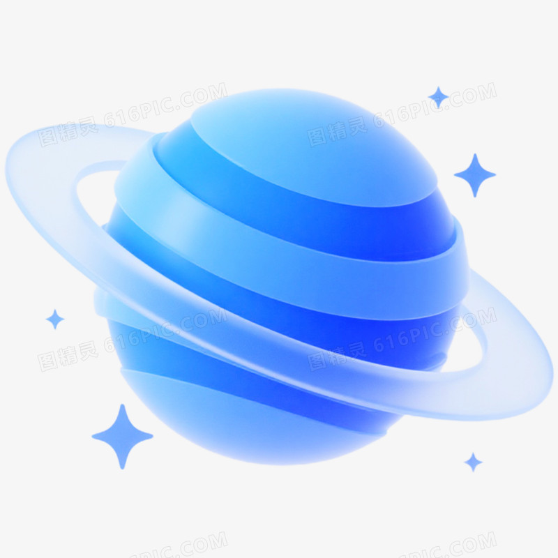 手绘蓝色宇宙行星免抠元素