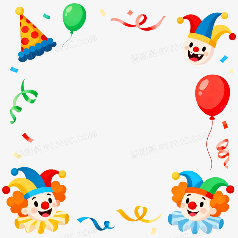 手绘插画愚人节边框免抠元素