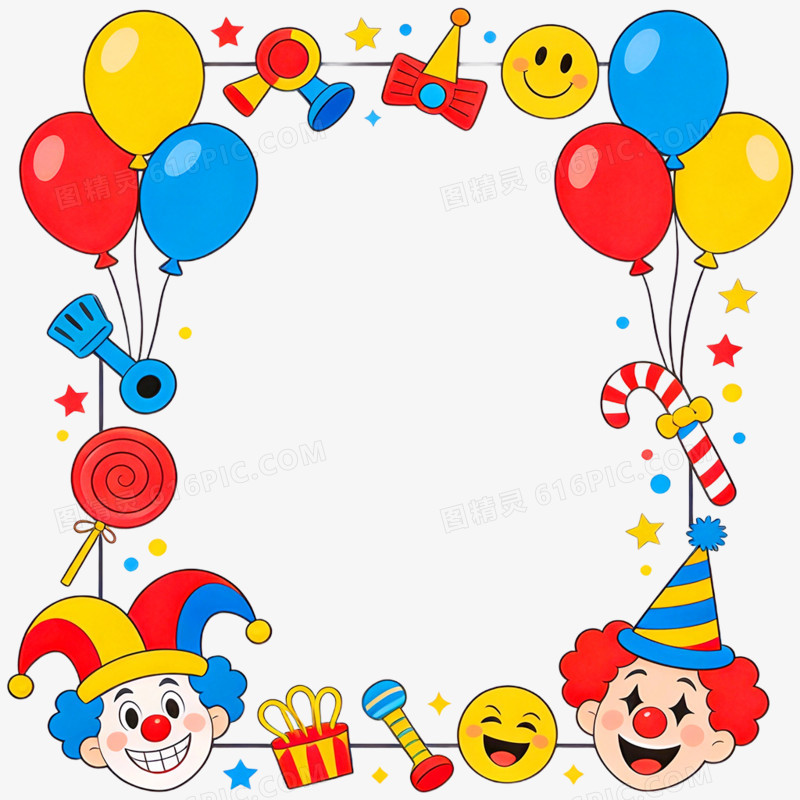 手绘插画愚人节边框免抠元素