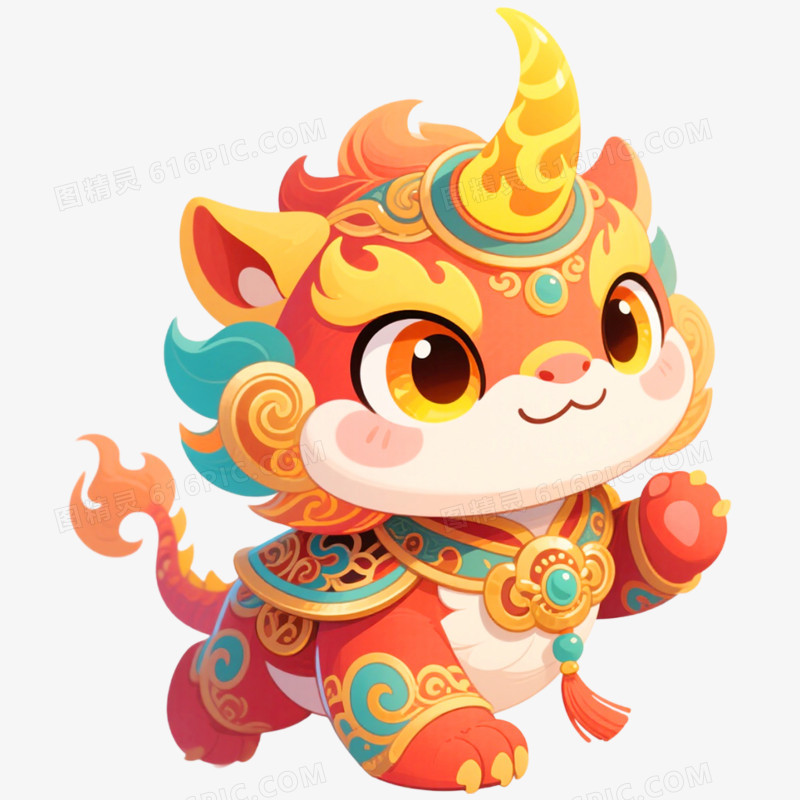 手绘插画新年年兽免抠元素