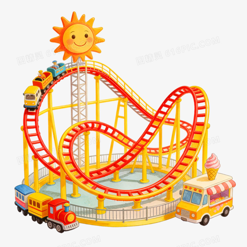 插画风格游乐场过山车免抠元素