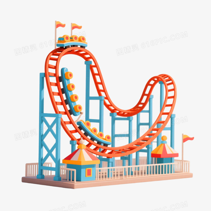 插画风格游乐场过山车免抠元素