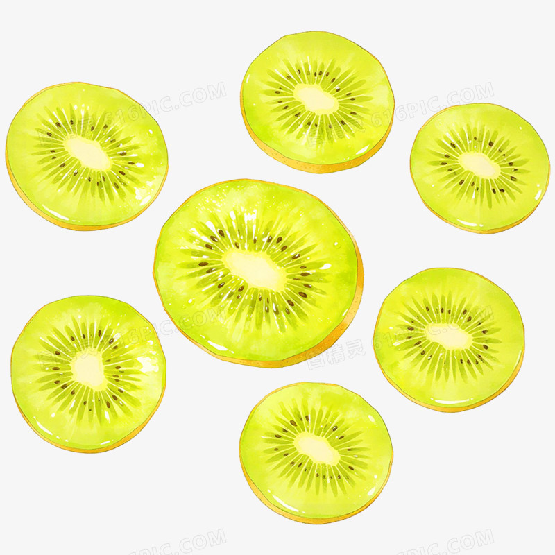 手绘插画切开的水果猕猴桃免抠元素