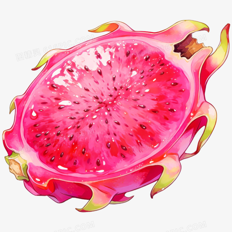 手绘插画切开的水果火龙果免抠元素