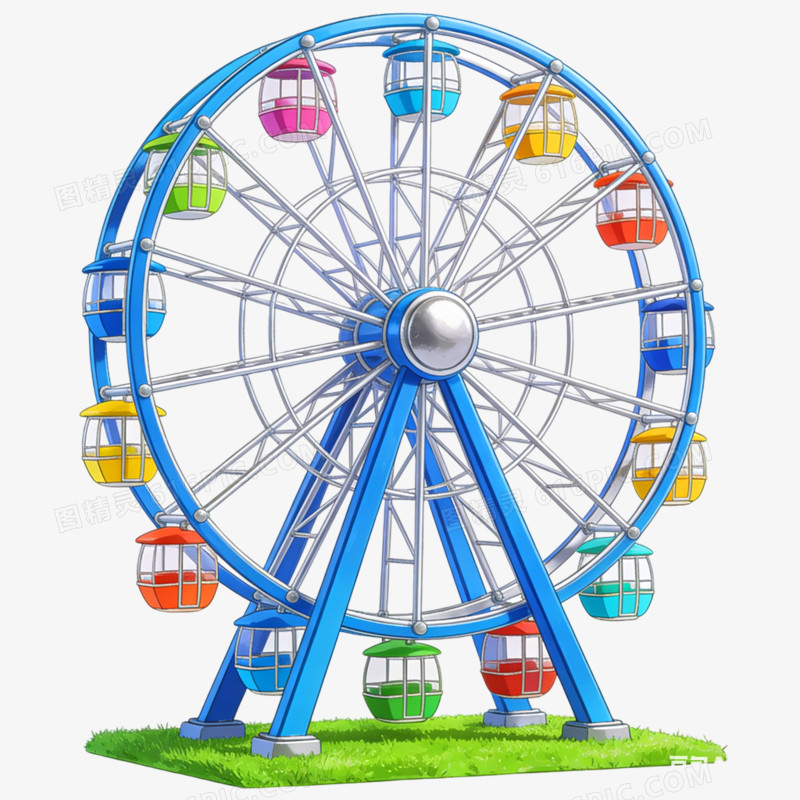 插画风格游乐场摩天轮免抠元素