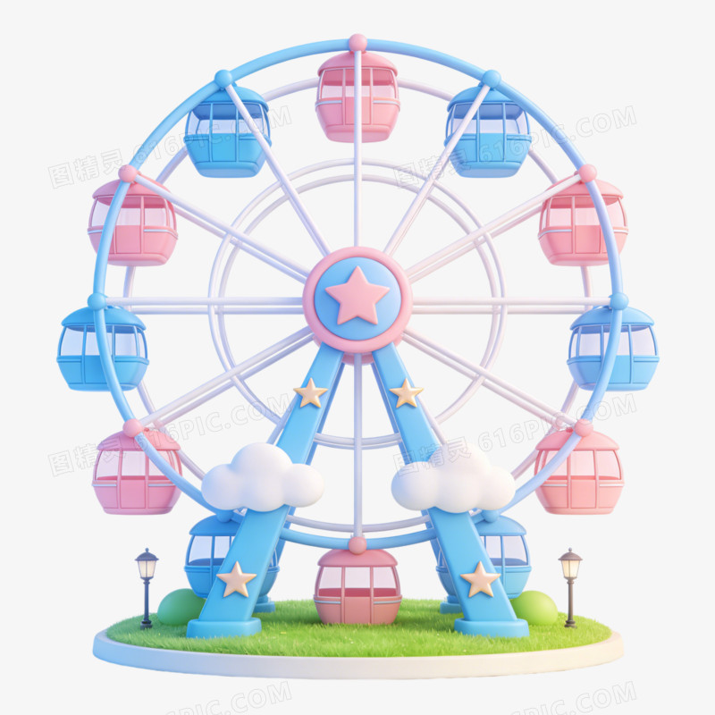 插画风格游乐场摩天轮免抠元素