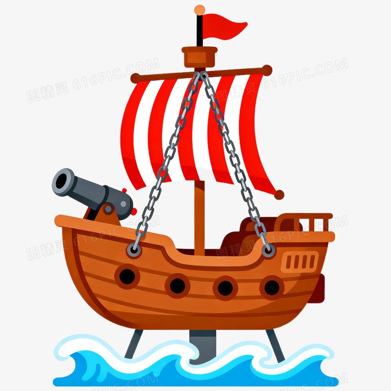 手绘插画游乐园海盗船免抠元素