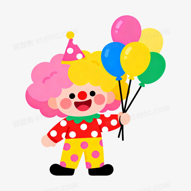 扁平风愚人节Q版小丑免抠元素